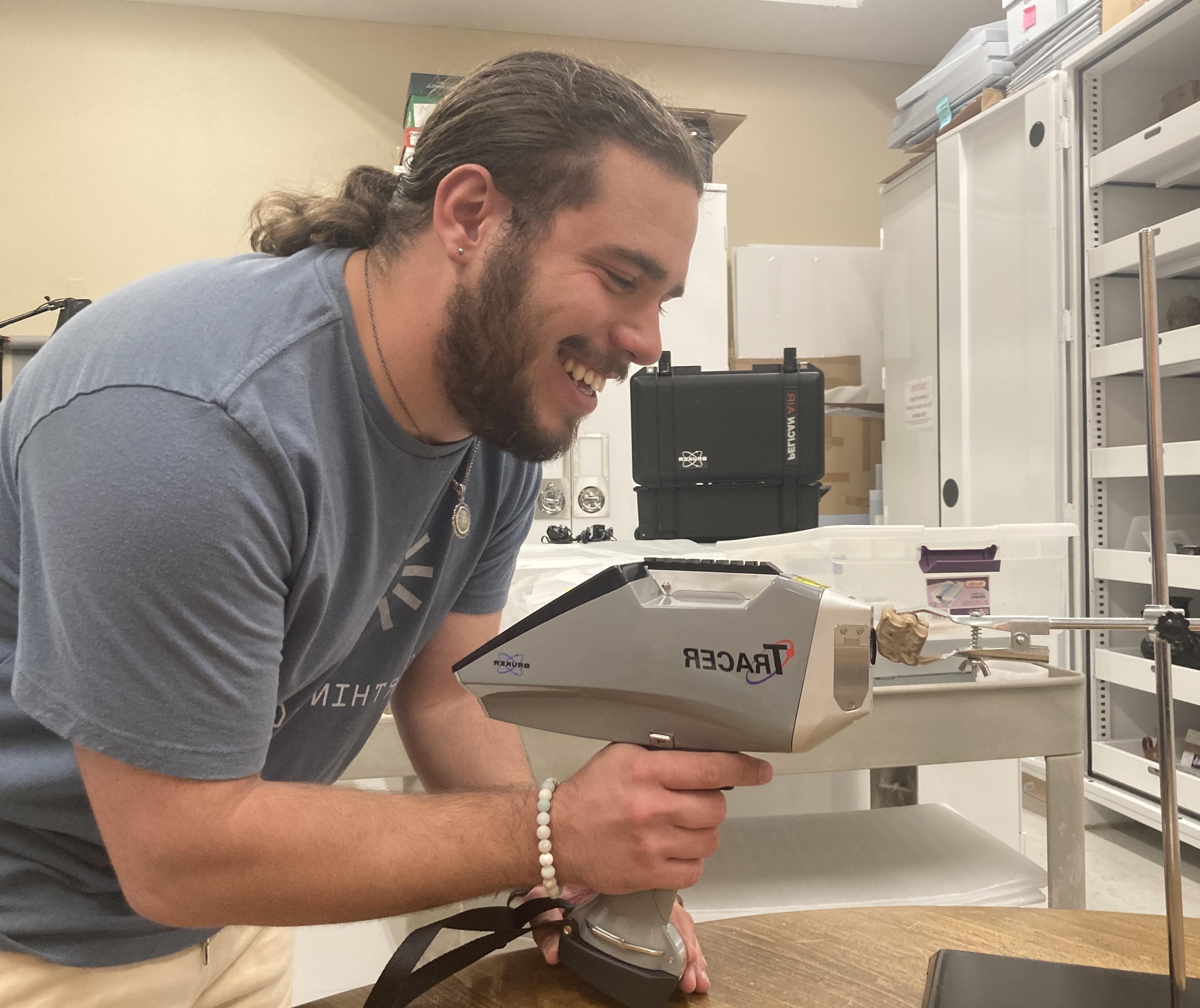 Alex Galloway measures the weening age of a horse tooth.