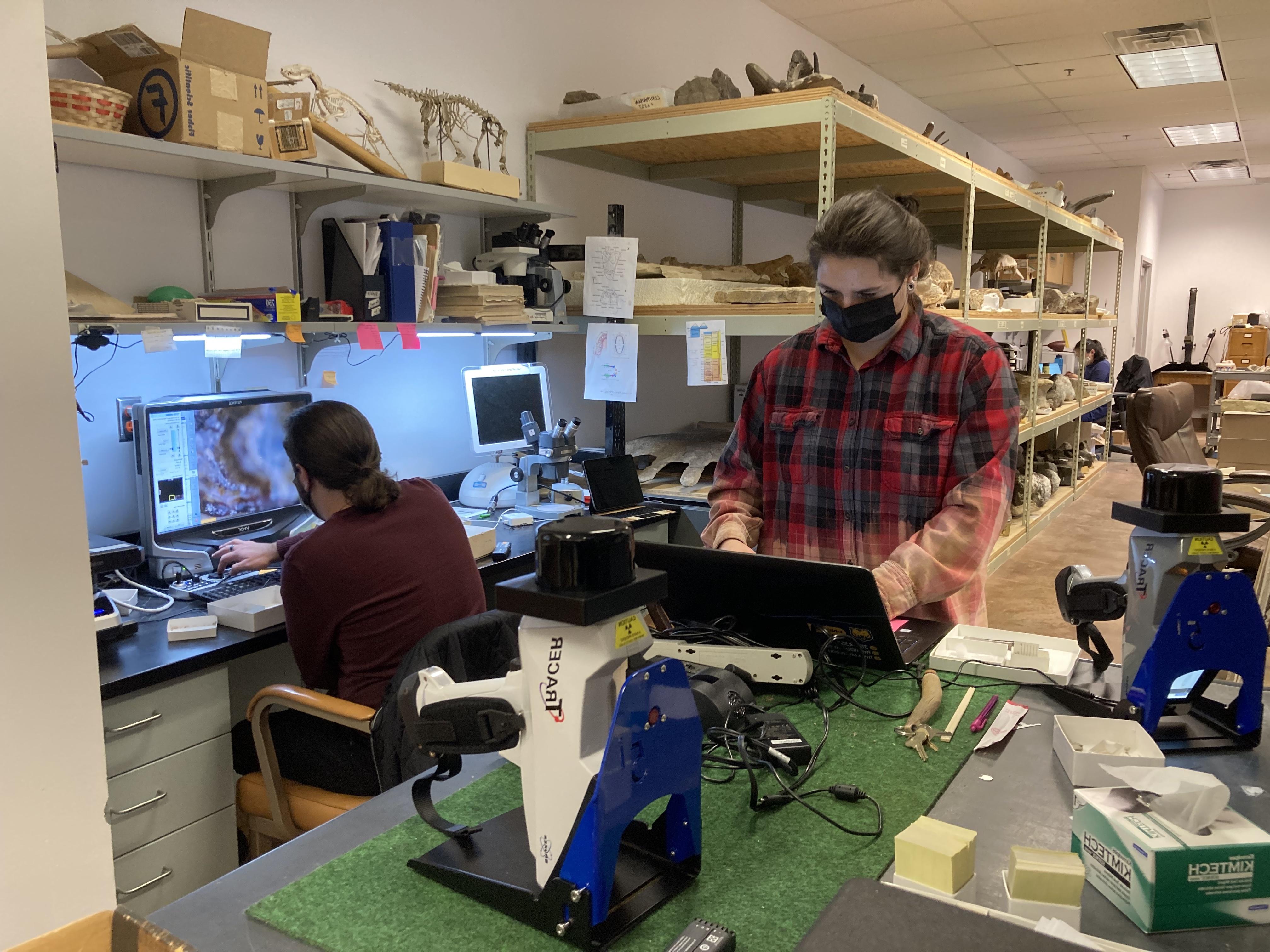 Alex and Emily measure Eocene primate teeth.